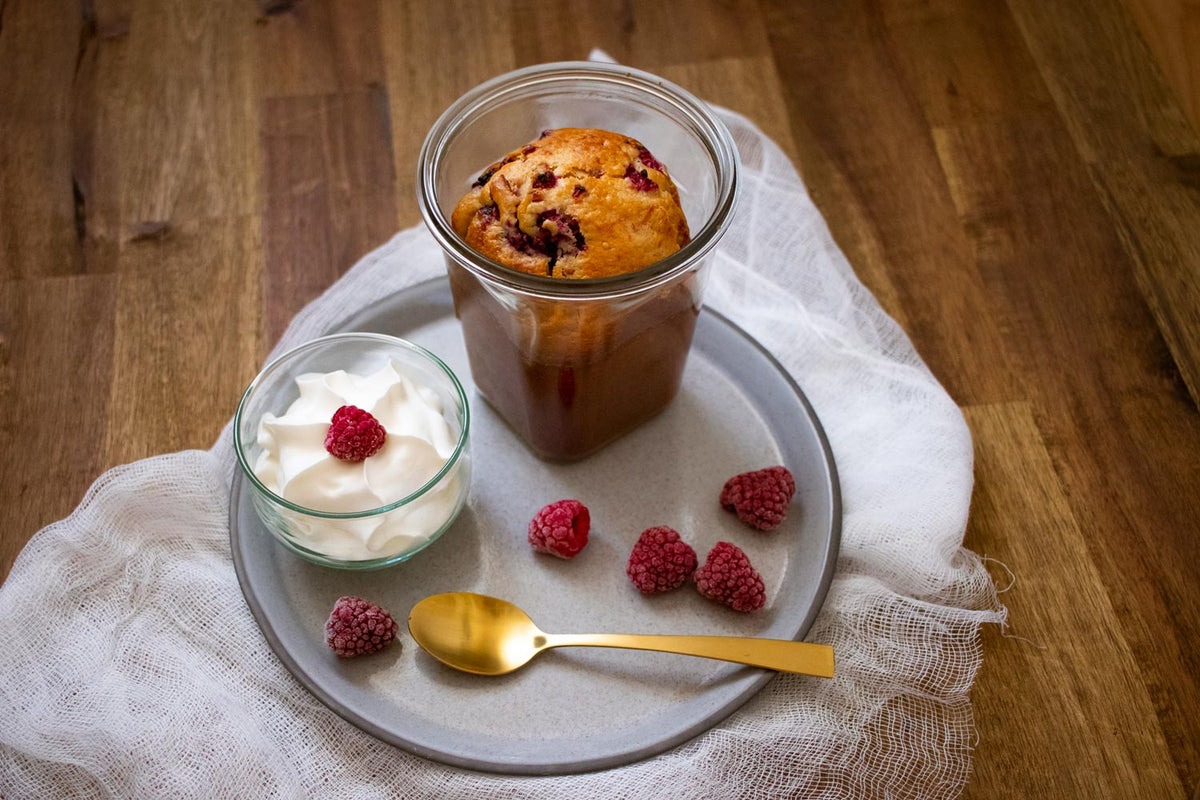 Rezept für Himbeerkuchen im Glas