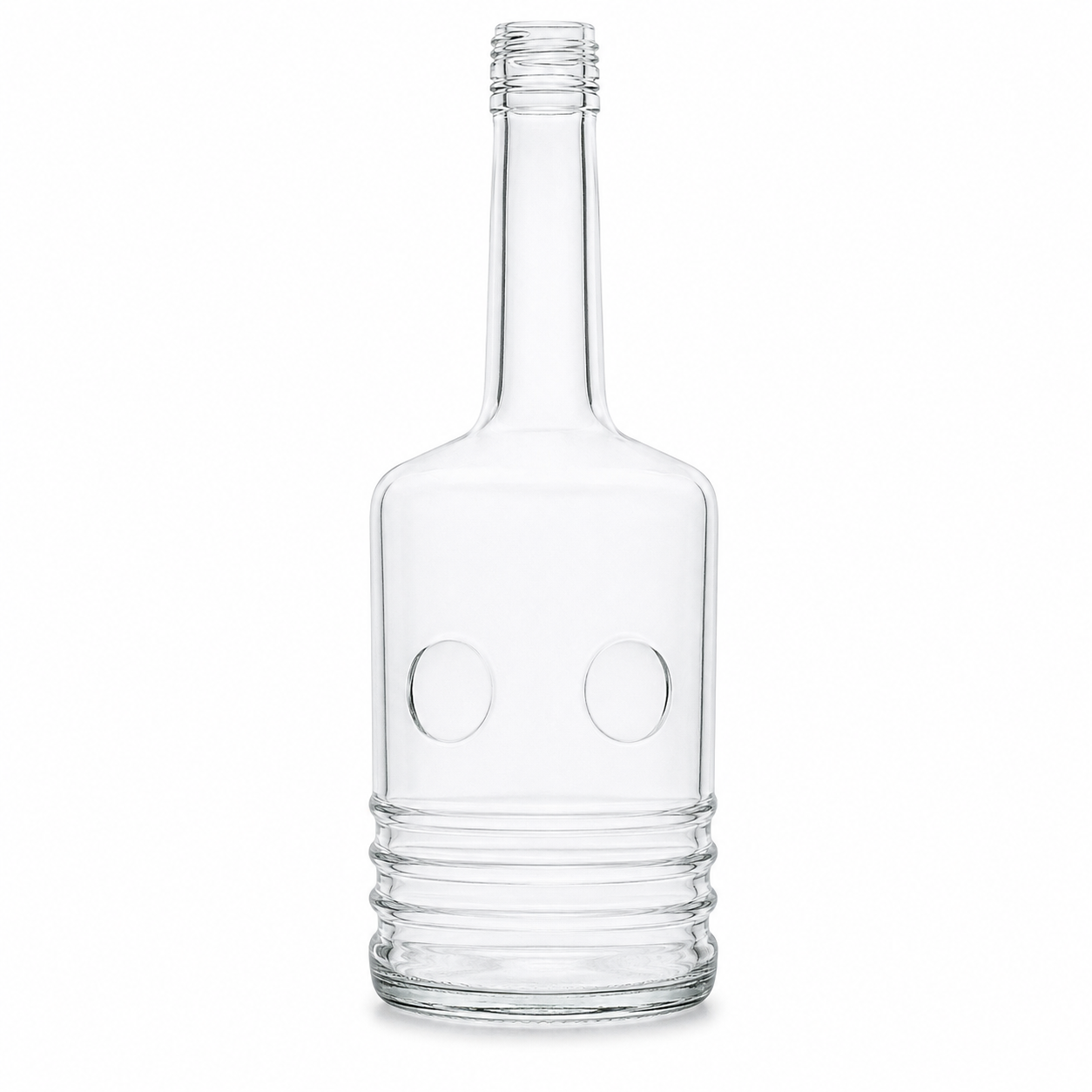 Flasche in Form eines Zylinders vor weißem Hintergrund