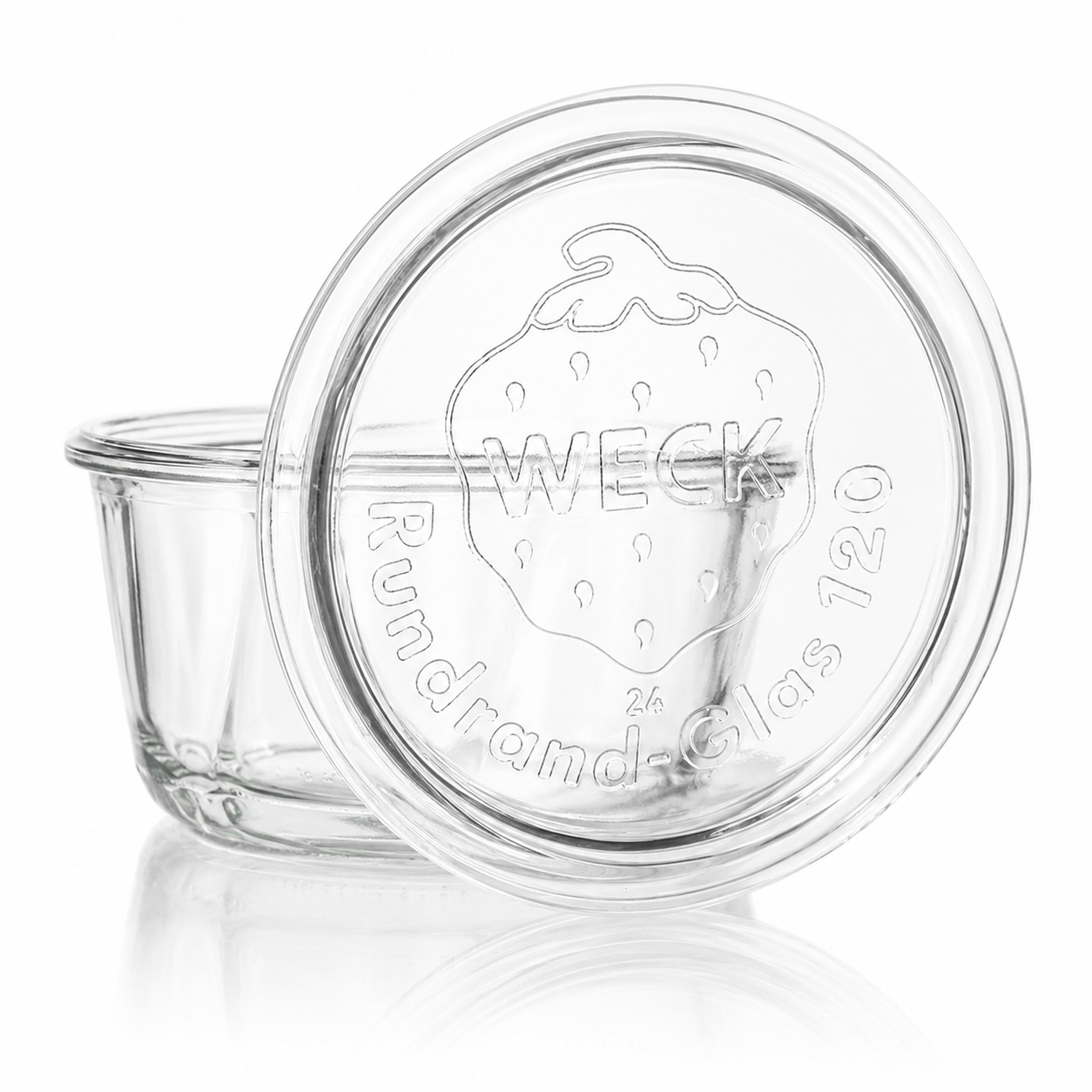 WECK-Gugelhupfglas 450 ml RR120 aus klarem Glas mit passendem Glasdeckel und sichtbarer WECK-Prägung.