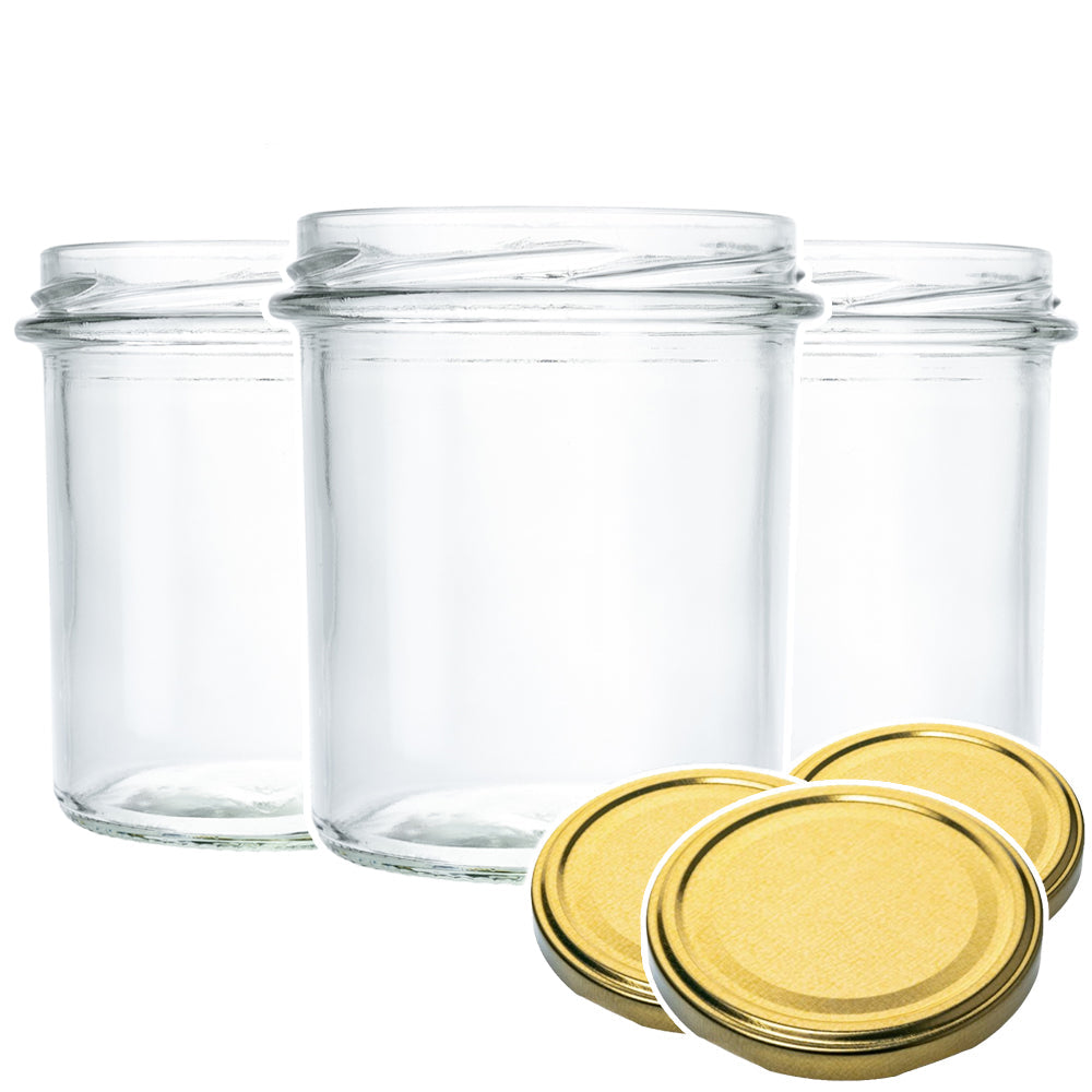 Sturzglas 350 ml TO 82 im 3er-Set mit Twist-Off-Verschluss 82 mm Gold